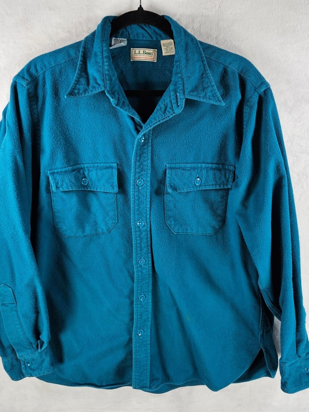 Vintage 80s L.L. Bean Chamois Cloth Button-Down Shirt Teal Men's Size 16.5 M